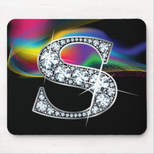 "S" Diamond Bling with Rainbow Swirl Mousepad