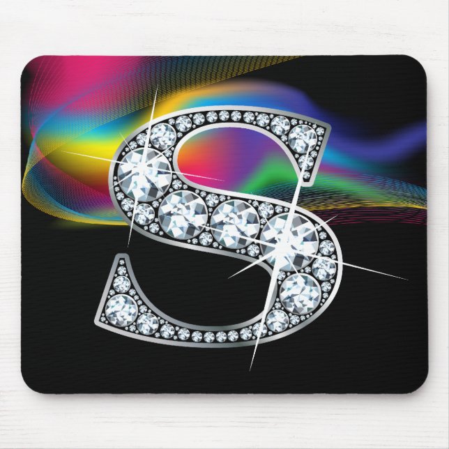 "S" Diamond Bling with Rainbow Swirl Mousepad (Front)