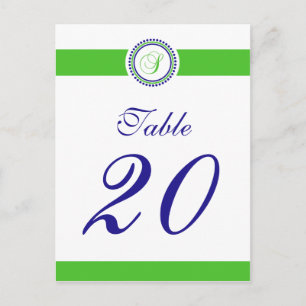 S Dot Circle Monogram Table Number (Lime / Blue) Postcard