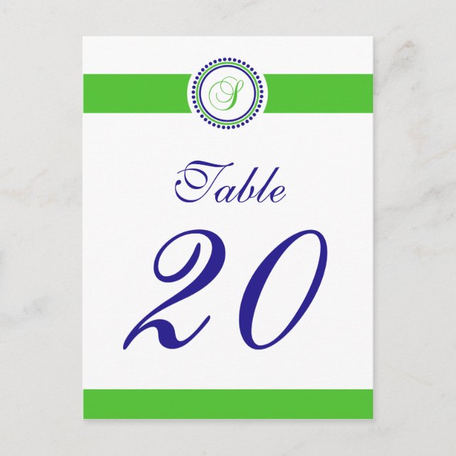 S Dot Circle Monogram Table Number (Lime / Blue) Postcard (Front)