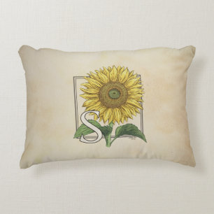 S for Sunflower Floral Alphabet Monogram Decorative Cushion