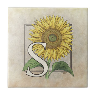 S for Sunflowers Flower Floral Monogram Art Tile