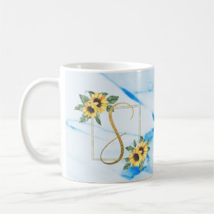 S   Gold Monogram Sunflower Mug