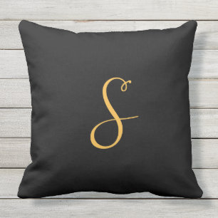 S gold on black monogram outdoor cushion
