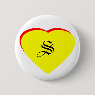 "S" Heart Yellow Red Wedding Invitation The MUSEUM 6 Cm Round Badge