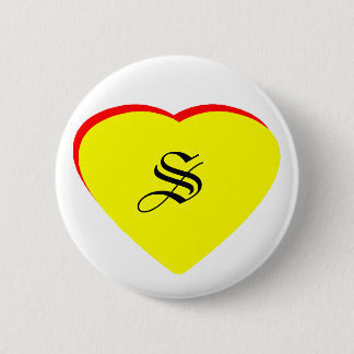 "S" Heart Yellow Red Wedding Invitation The MUSEUM 6 Cm Round Badge