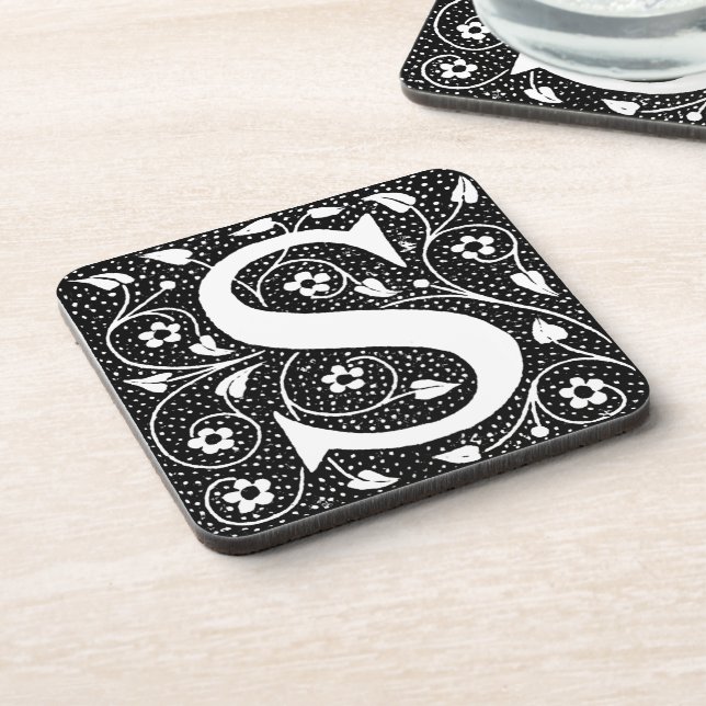 S initial vintage floral coaster (Left Side)