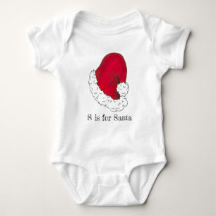 S is for Santa Merry Christmas Red Santa Claus Hat Baby Bodysuit