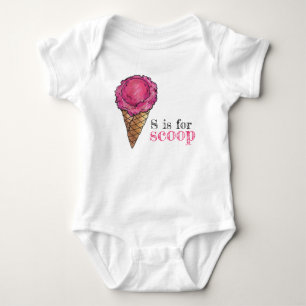S is for Scoop Pink Strawberry Ice Cream Cone Baby Bodysuit