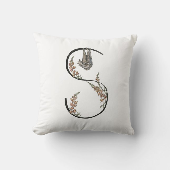 S is for Sloth and Snapdragons pillow! Cushion (Front)