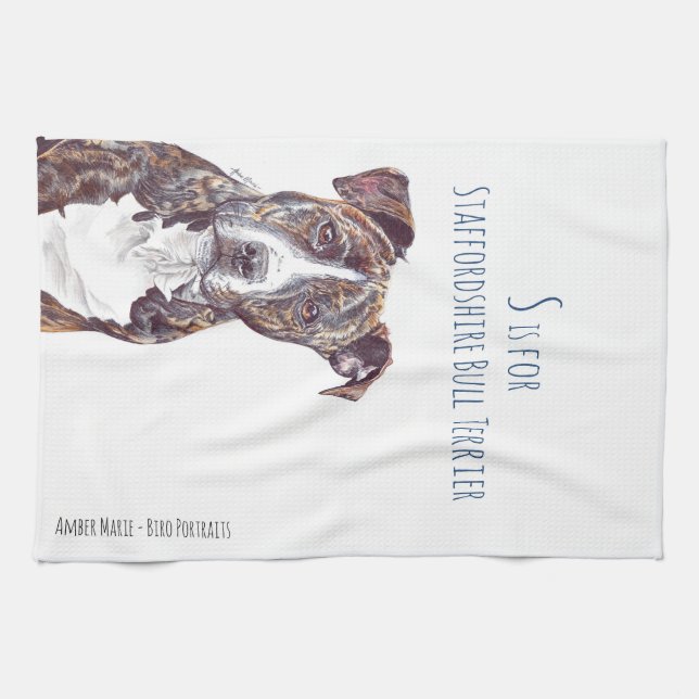 S is for Staffordshire Bull Terrier Tea Towel (Horizontal)