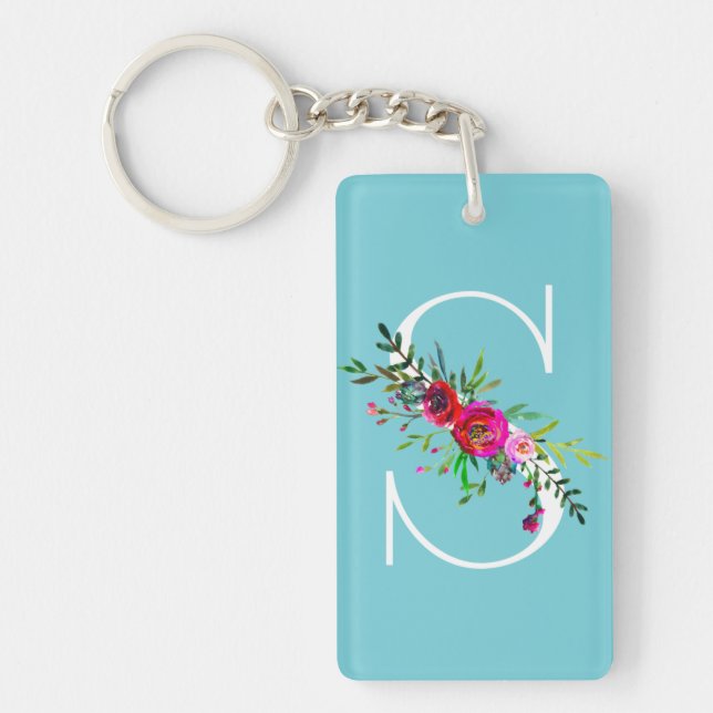 S Letter Initial Monogram Floral Custom Colour Key Ring (Front)