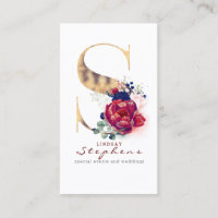 S Monogram Burgundy Gold and Navy Blue Floral