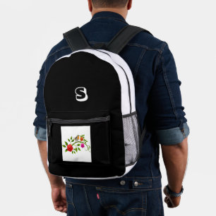 "S" Monogram Elegant Bird Sitting Branch Students Printed Backpack