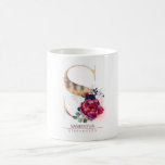 S Monogram Floral Burgundy Red and Navy Blue Coffee Mug<br><div class="desc">A beautiful mug with watercolor flowers and gold foil letter.</div>