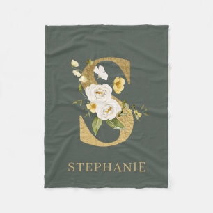 S Monogram Floral Personalised Fleece Blanket