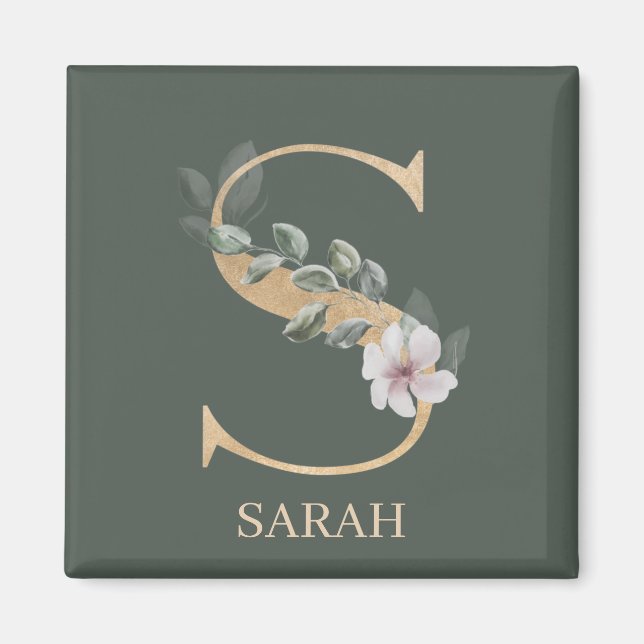 S Monogram Floral Personalised Magnet (Front)