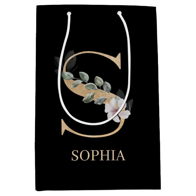 S Monogram Floral Personalised Medium Gift Bag (Front)
