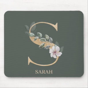 S Monogram Floral Personalised Mouse Pad