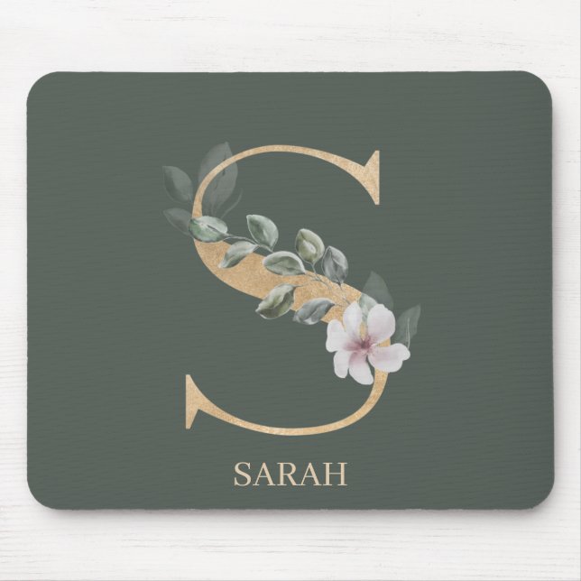 S Monogram Floral Personalised Mouse Pad (Front)