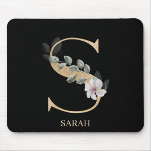 S Monogram Floral Personalised Mouse Pad