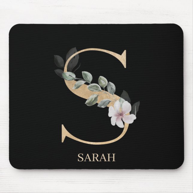 S Monogram Floral Personalised Mouse Pad (Front)
