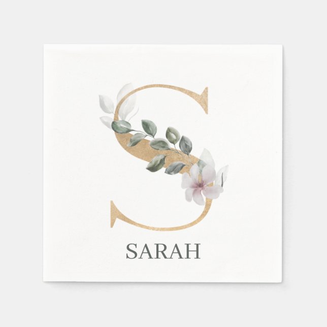 S Monogram Floral Personalised Napkin (Front)