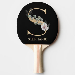S Monogram Floral Personalised Ping Pong Paddle