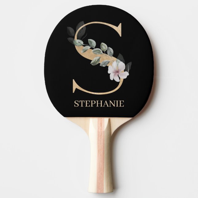 S Monogram Floral Personalised Ping Pong Paddle (Front)