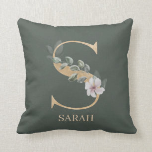S Monogram Floral Personalised Throw Pillow