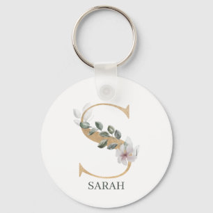 S Monogram Floral Personalized Key Ring
