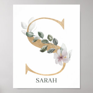 S Monogram Floral Personalized Poster