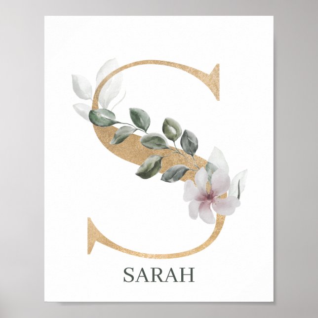 S Monogram Floral Personalized Poster (Front)