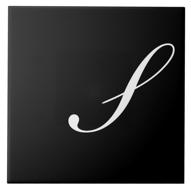 S Monogram Initial White on Black Tile (Front)