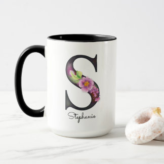 S Monogram Purple Floral Personalised Name Mug