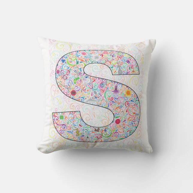 "S" Monogrammed Throw Pillow (Front)