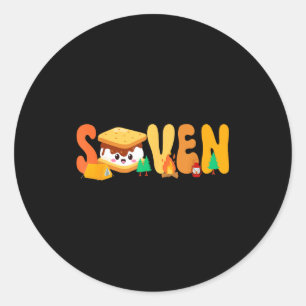 S’more 7th birthday camping theme 7 year old party classic round sticker