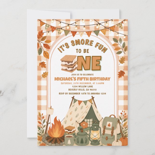 S’more Fun to Be One Camping 1st Birthday Invitation (Front)