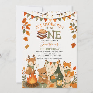 S’more Fun to Be One Woodland 1st Birthday Floral Invitation