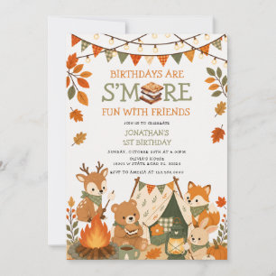 S’more Fun Woodland Camping Birthday Fall Autumn Invitation