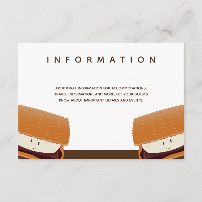 S’more Illustration Wedding White Brown Info Enclosure Card (Front)