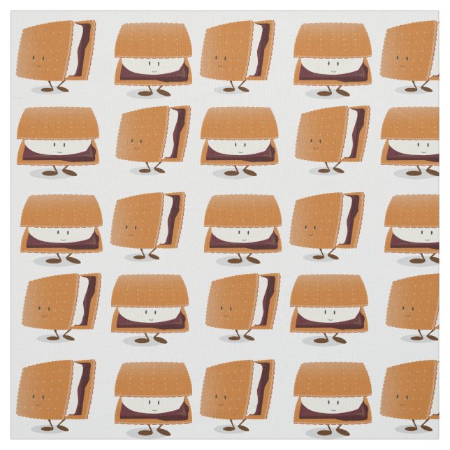 S’mores Cartoon Brown White Smiling Pattern Fabric (Swatch)