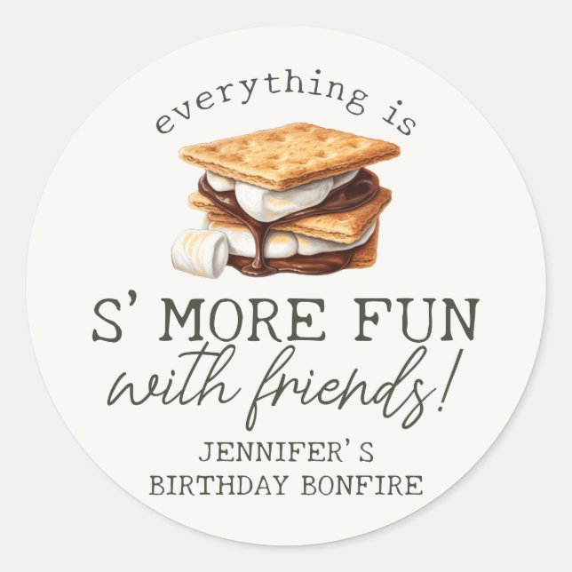 S’mores Fall Bonfire Outdoor Birthday Favour Classic Round Sticker (Front)