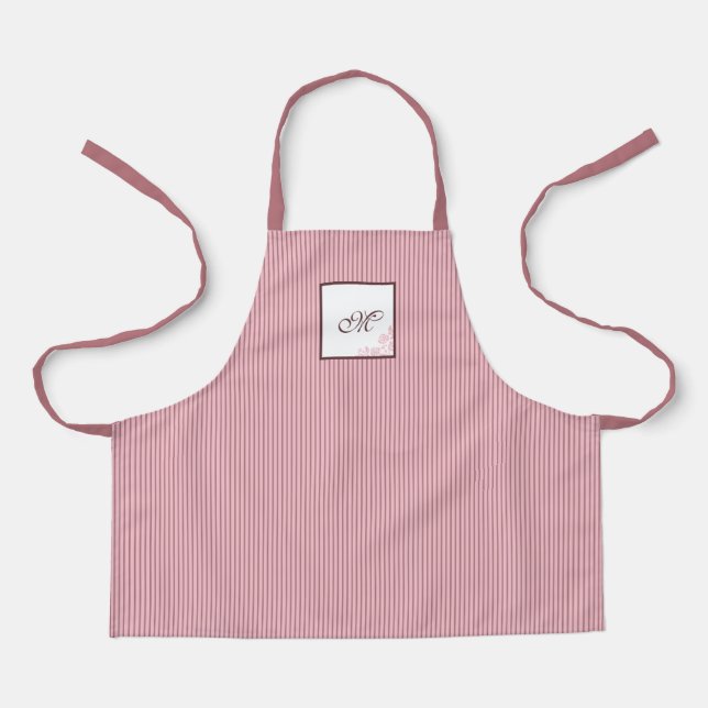 S Pink Stripe Rose Pattern Initial Script Monogram Apron (Front)