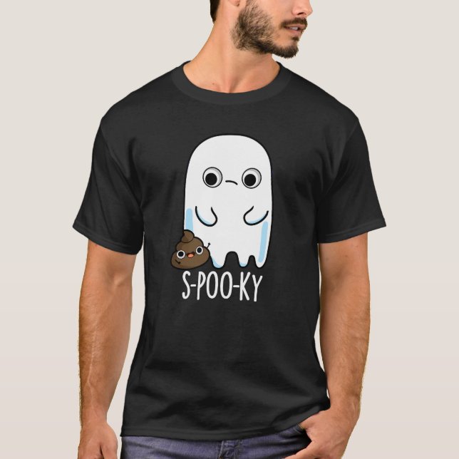 S-poo-ky Funny Ghost Poop Pun Dark BG T-Shirt (Front)