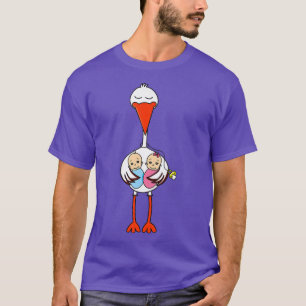 s Pregnancy Funny Stork Twins Boy Girl Baby 882 T-Shirt
