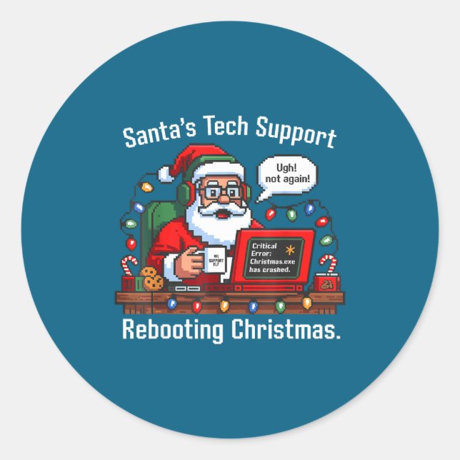 s Rebooting Tech Support Santa Classic Round Sticker (Front)