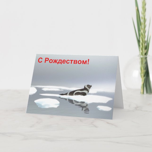 S Rozhdestvom - Ribbon Seal On Ice Holiday Card (Front)