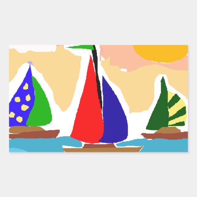 SA- Colourful Sailboat Primitive Art Rectangular Sticker (Front)