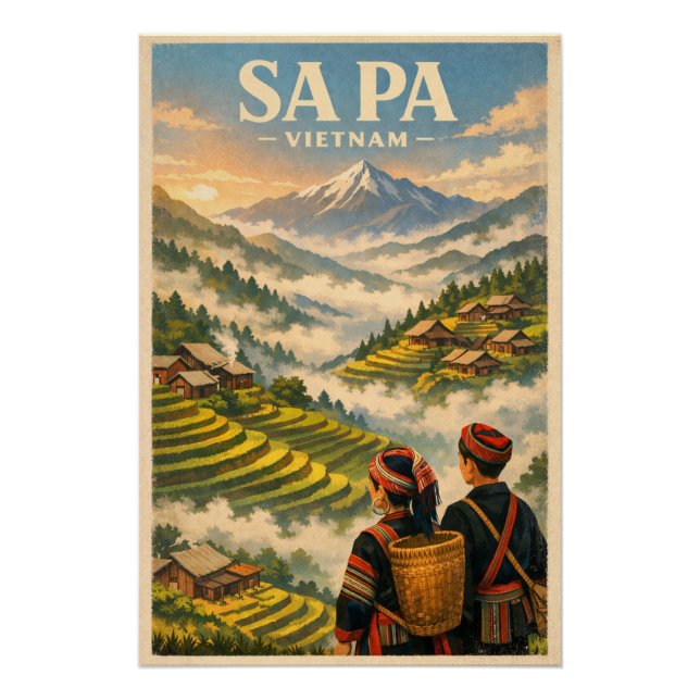 Sa Pa town, Vietnam, in a classic retro Poster (Front)